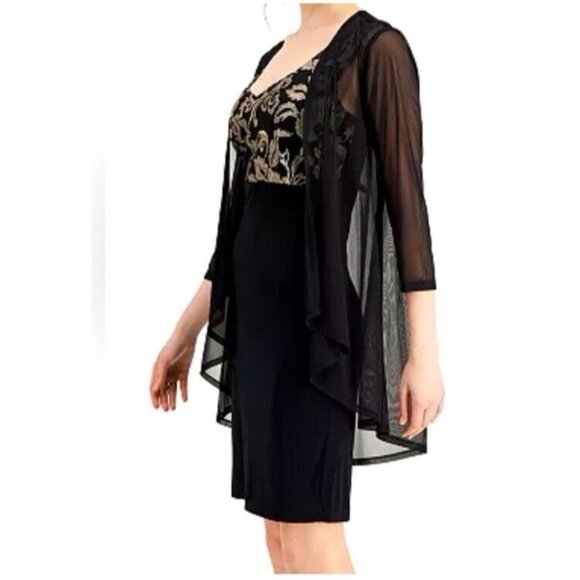 Connected Dress 20W Black Gold W Sheer Jacket Stretch Party Wedding Cruise NEW - Picture 6 of 14